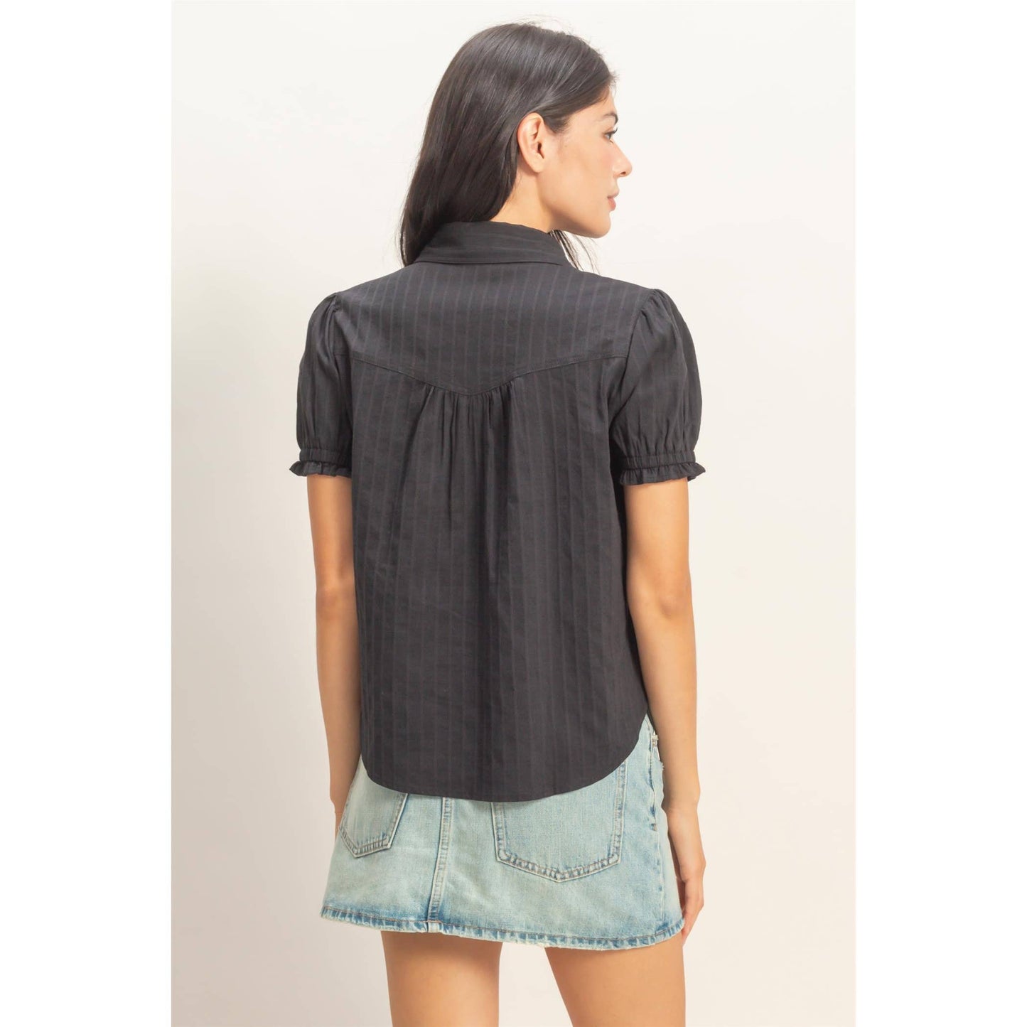 Button-Up Puff Short Sleeve Shirt