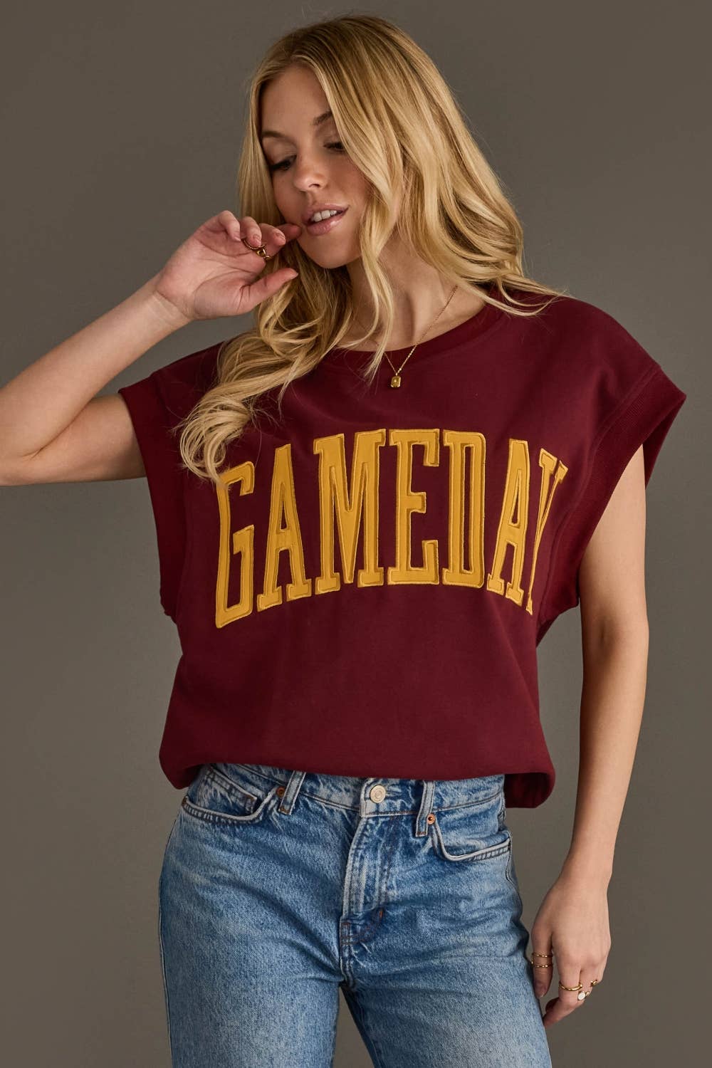 Maroon & Gold Game Day Short Sleeve Sweatshirt