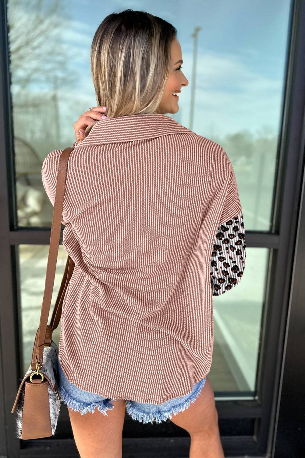 Leopard Patched Twisted Ribbed Western Casual Shacket