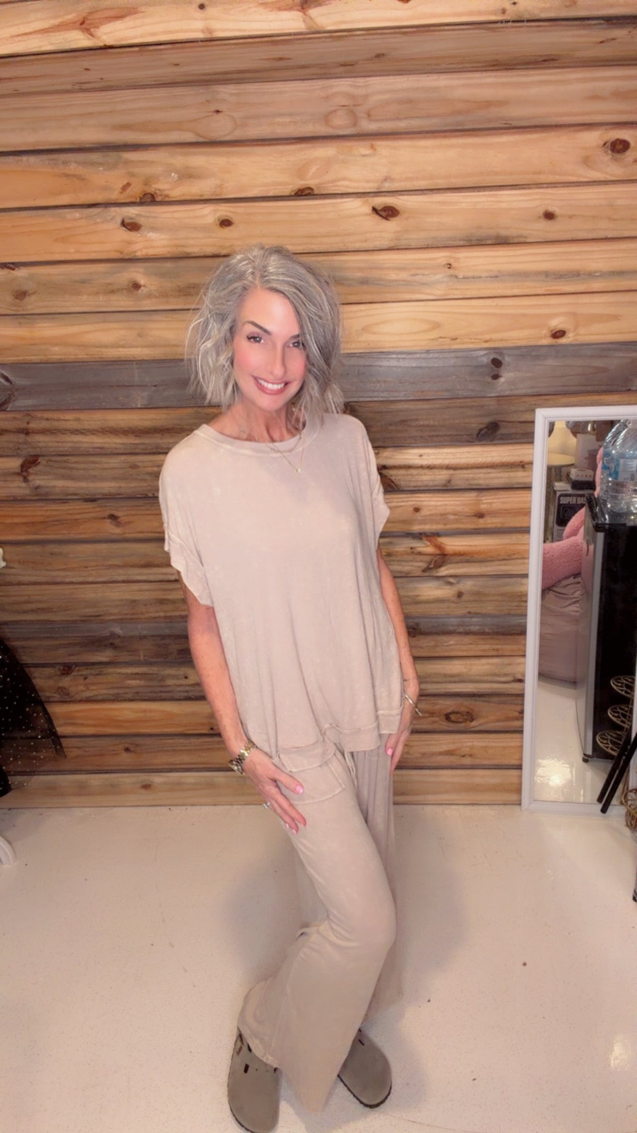 MINERAL WASHED TOP AND PANTS RIB SETS