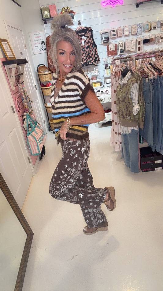 Paisley Print Barrel Pants