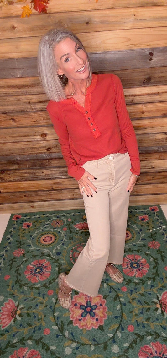 Acid Washed Frayed Cutoff Hem Straight Wide Pants