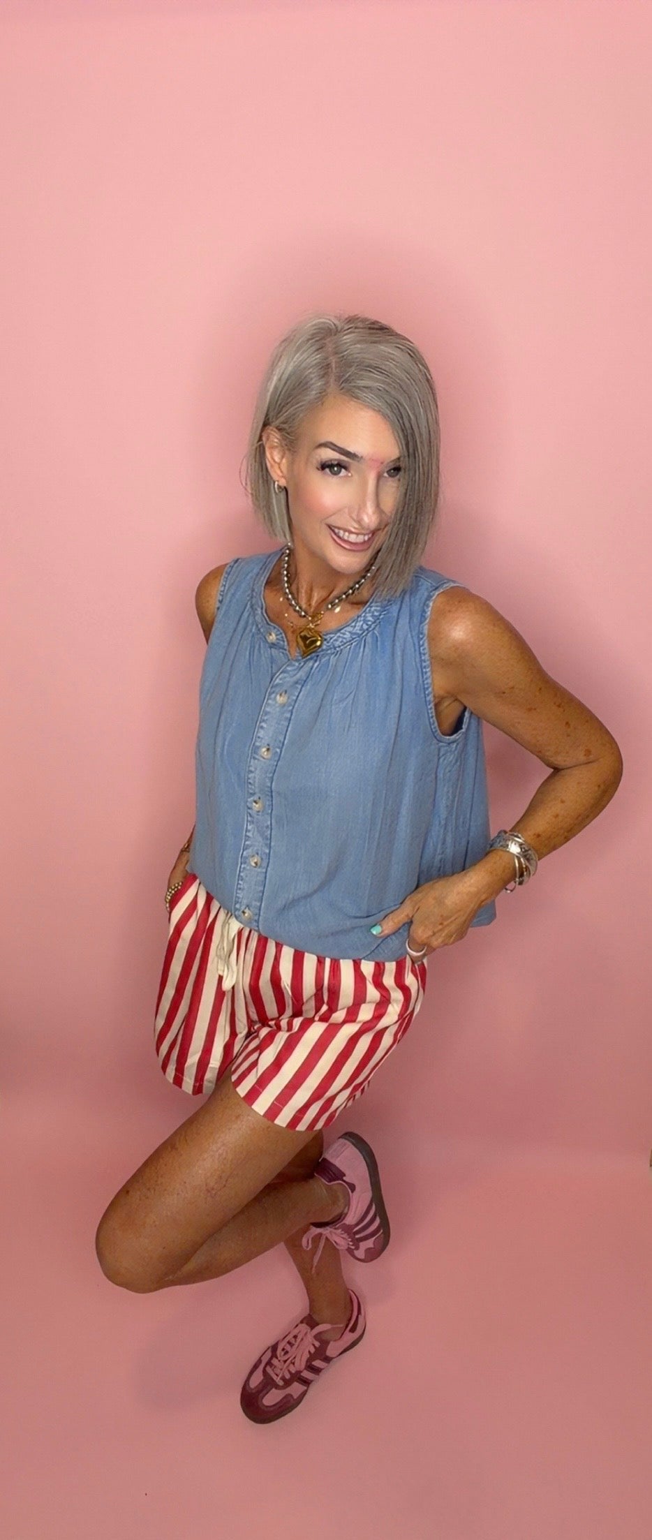 Stripe Twill Denim Shorts