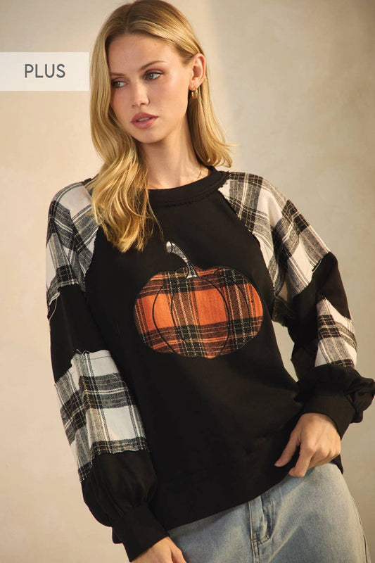 Plus Plaid Pumpkin Graphic Sweatshirt