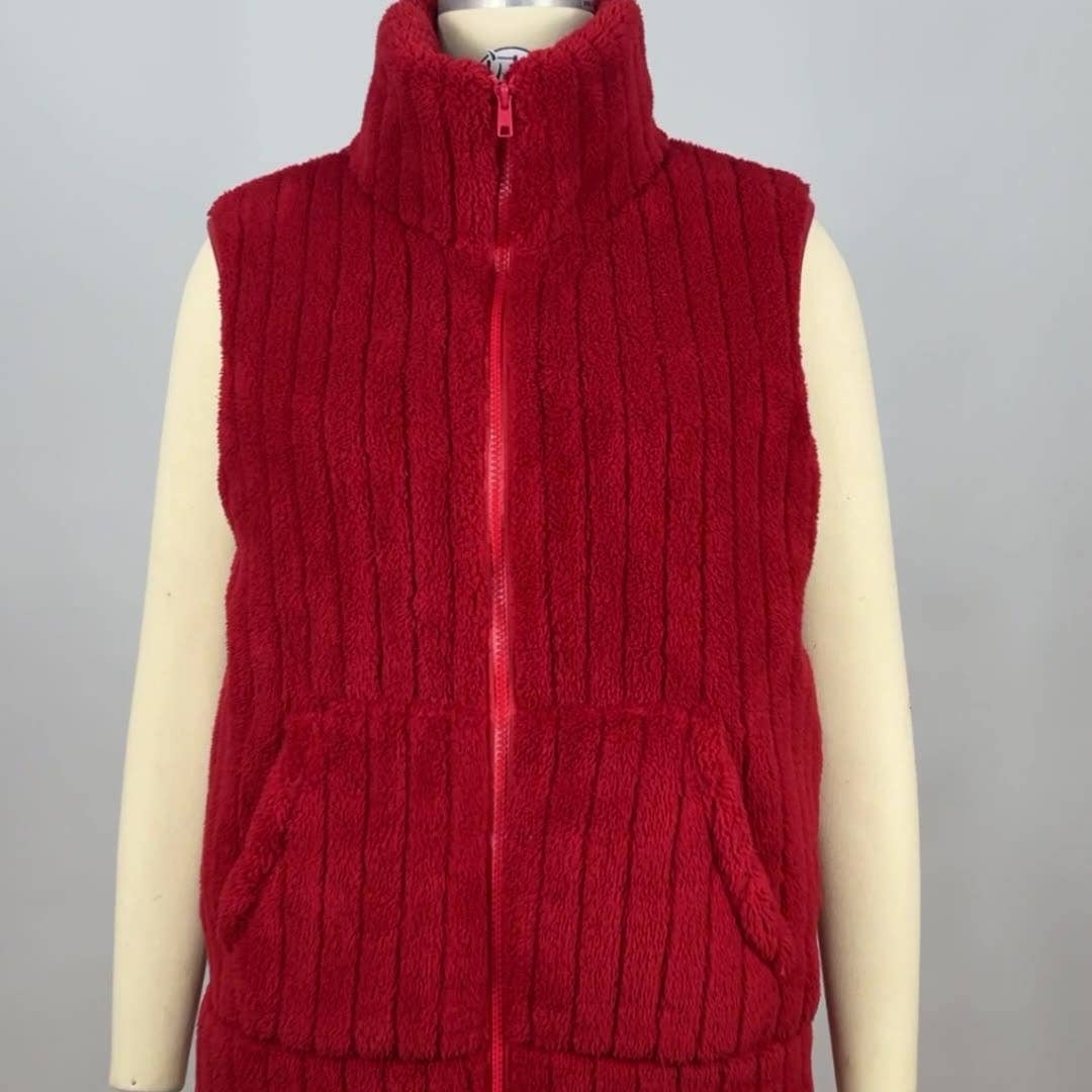 Fall warm sleeveless zip plush fleece outerwear vest