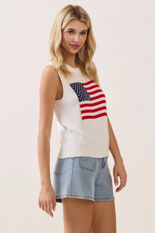 Sleeveless Flag Knit Top