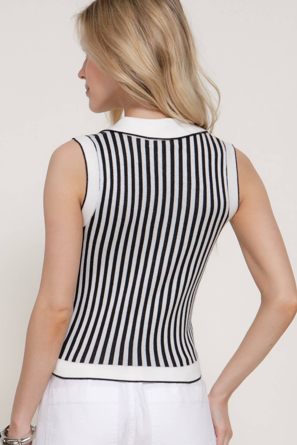 Sleeveless Vertical Striped Sweater Top