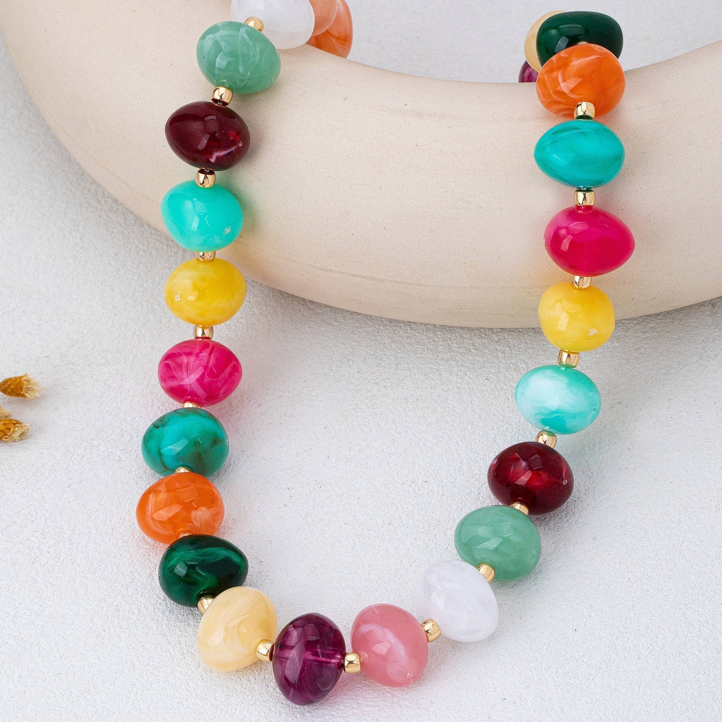 Multi Colored Resin Pebble Beaded Necklace | 80N93363