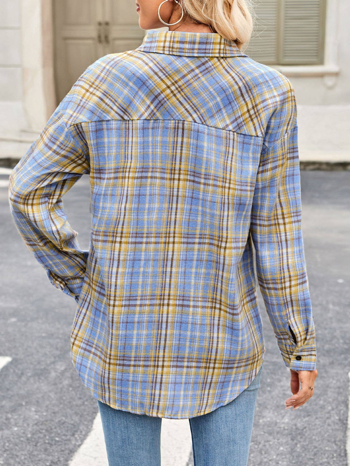 Plaid Button Down Long Sleeve Shirt for Women