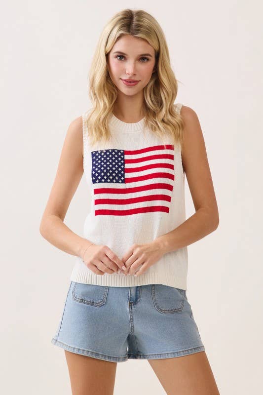 Sleeveless Flag Knit Top