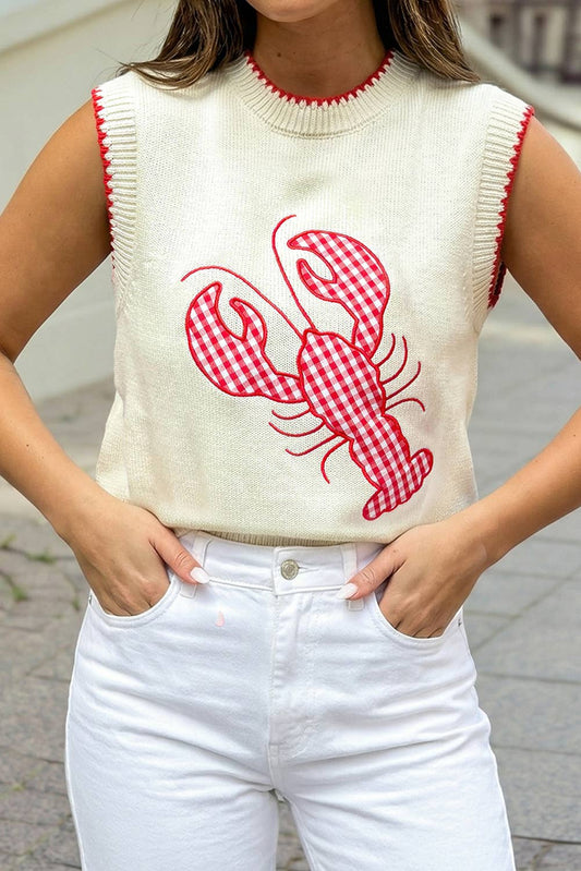 Plaid Crawfish Crew Neck Knit Sweater Vest