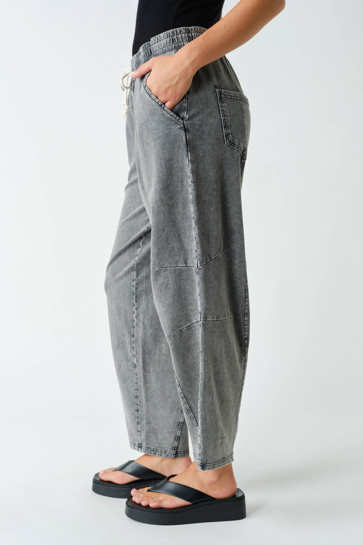 Mineral Wash Easy-Fit Stretch-Denim Drawstring Pants
