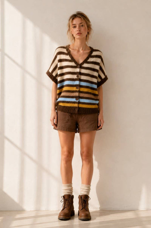 COLORMIX STRIPED V-NECK KNIT VEST