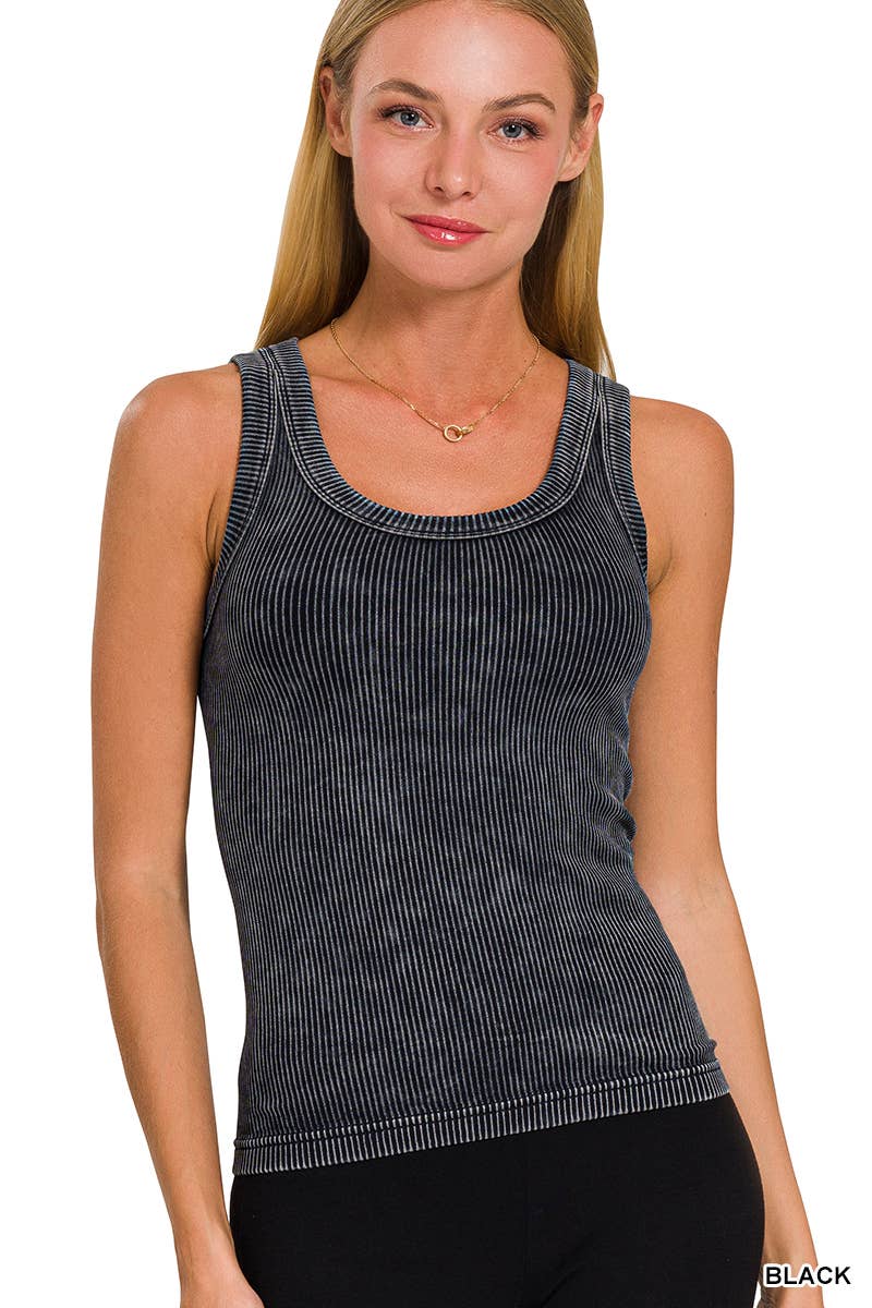2 Way Neckline Washed Ribbed Seamless Tank Top
