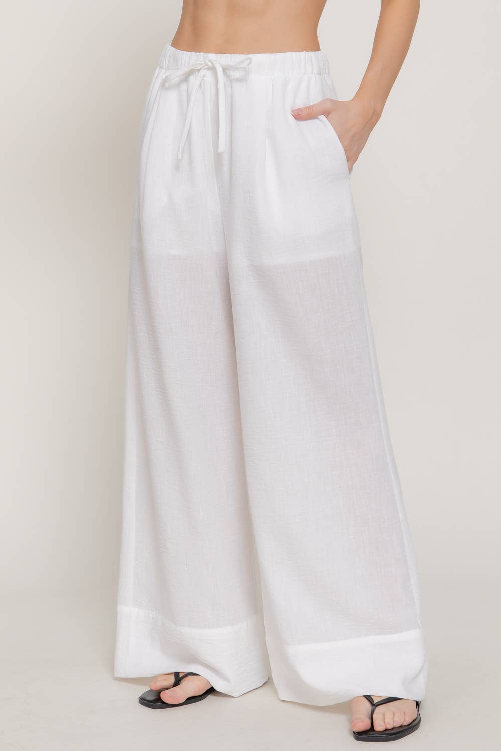 Waist Band With String Linen Effect Palazzo Pants