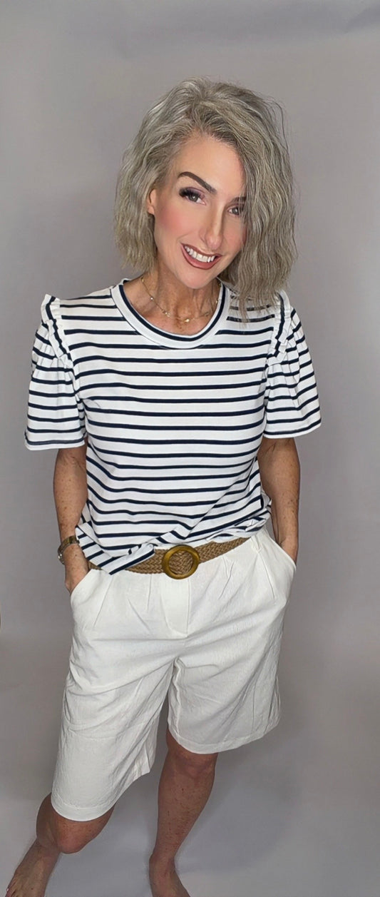 Striped Top with Ruffled Detailed Sleeves