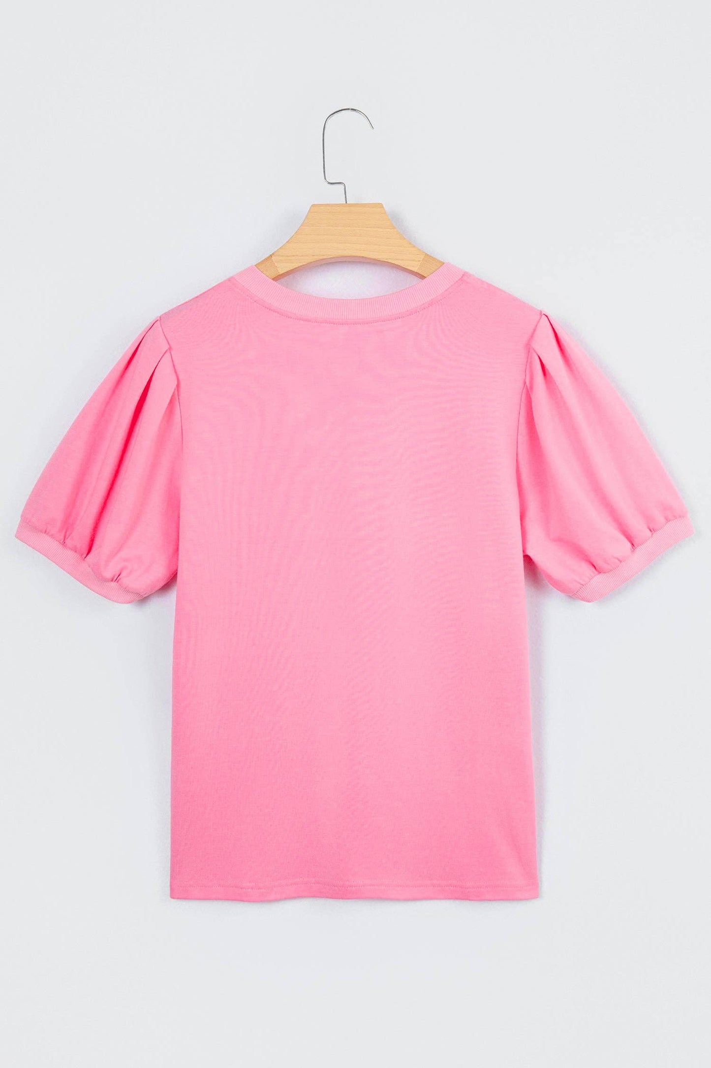 Bonbon Solid V Neck Puff Sleeve Lightweight Blouse Top
