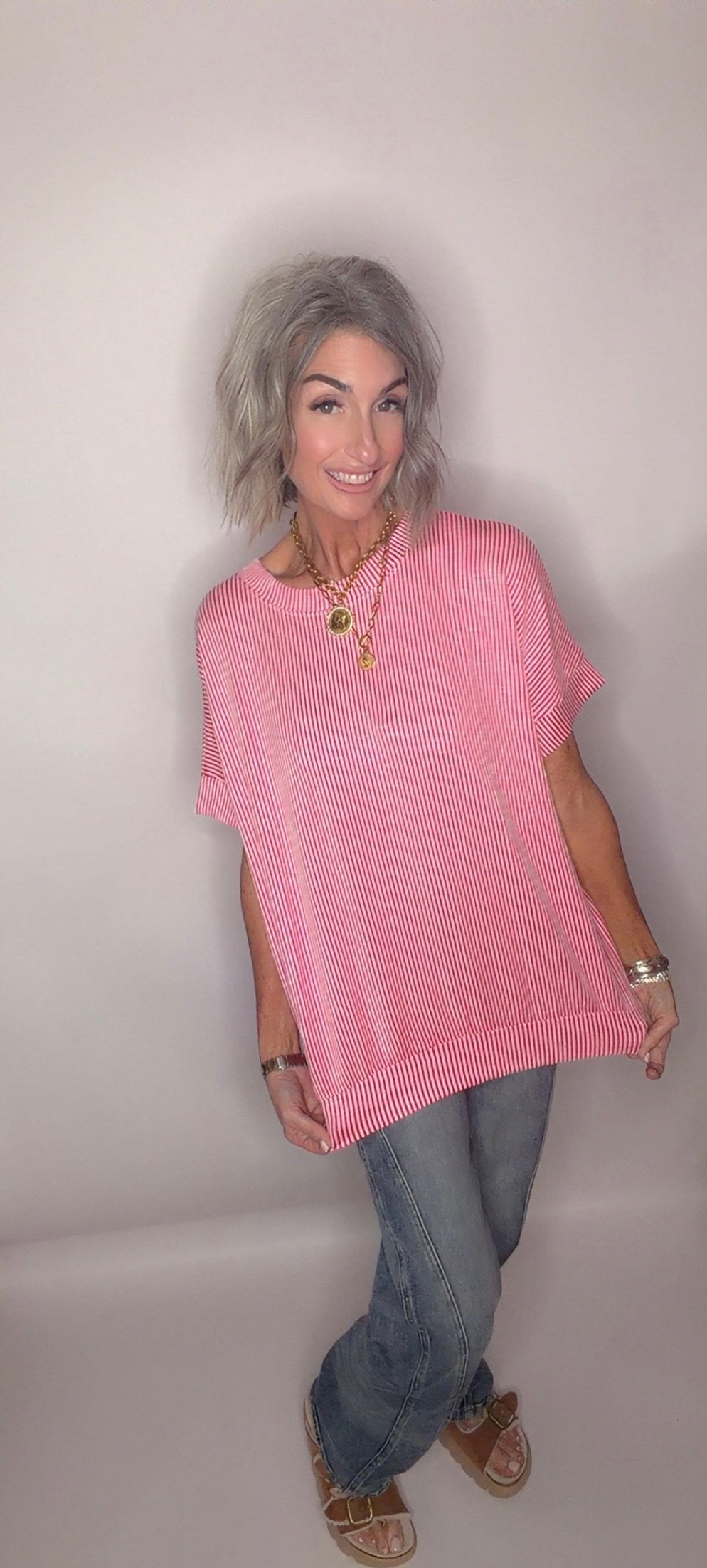 Corded Rib Short Sleeve Top
