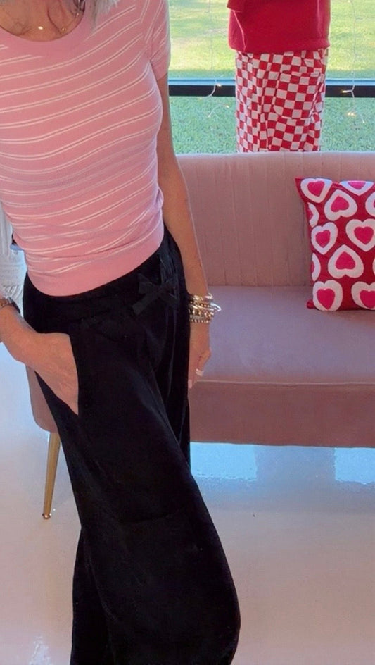 Waistband Drawstring Side Pocket Knit Corduroy Long Pants