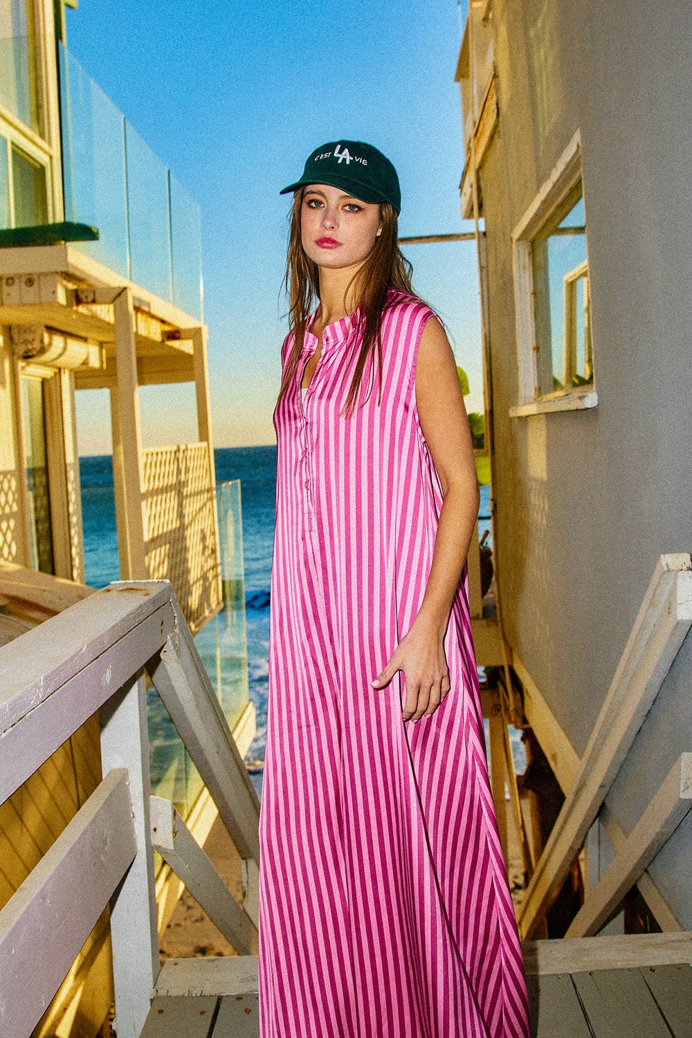 Wide Leg Stripe Soft Satin Jumpsuit