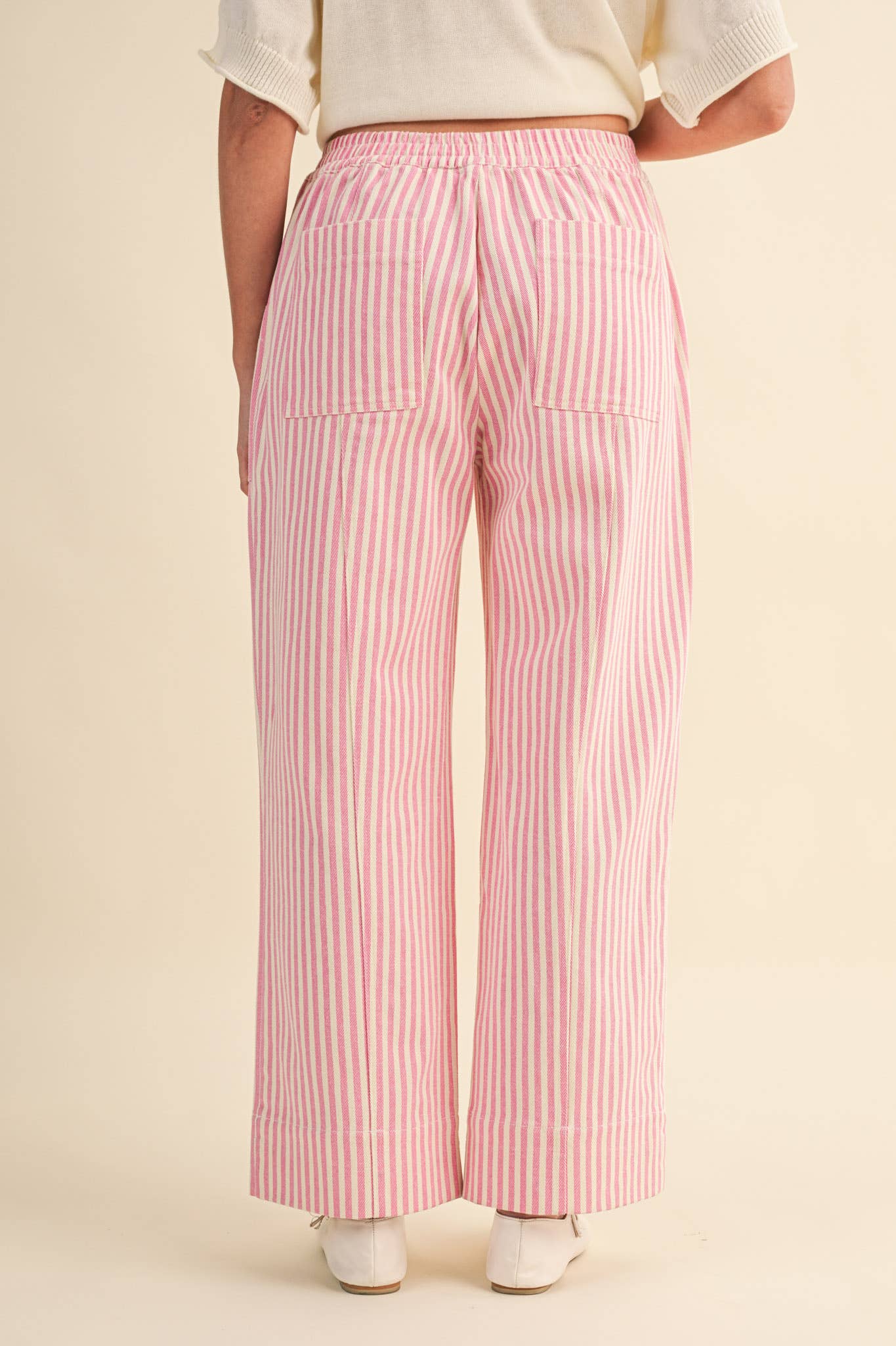 STRIPED WIDE LEG DRAWSTRING PANTS MP5090