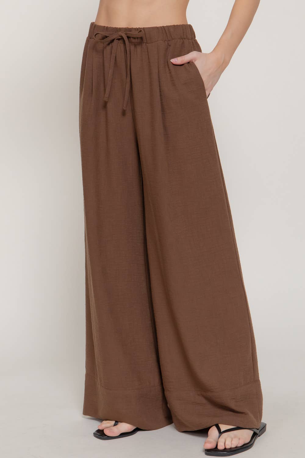 Waist Band With String Linen Effect Palazzo Pants