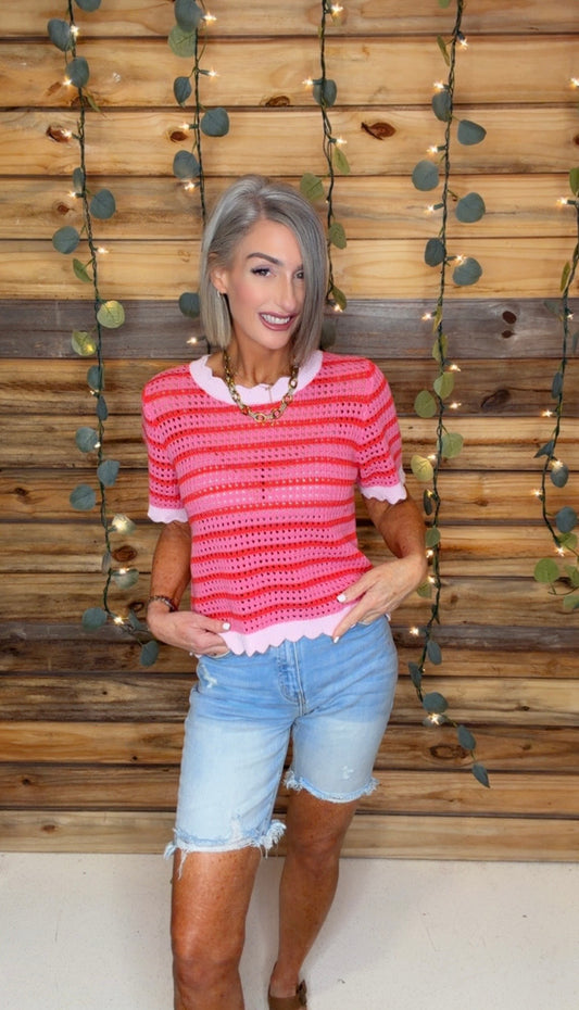 Clarie Stripe Crochet Sweater Top