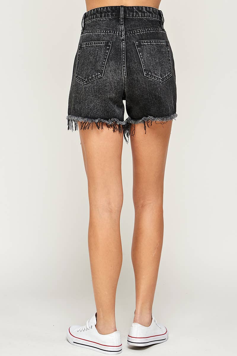 - Black - High Rise Denim Shorts
