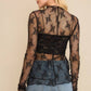 Floral Mesh Lace Mock Neck Long Sleeve Fitted sheer top