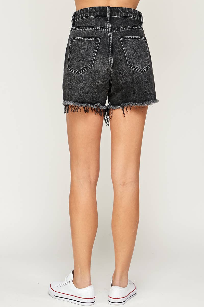 - Black - High Rise Denim Shorts