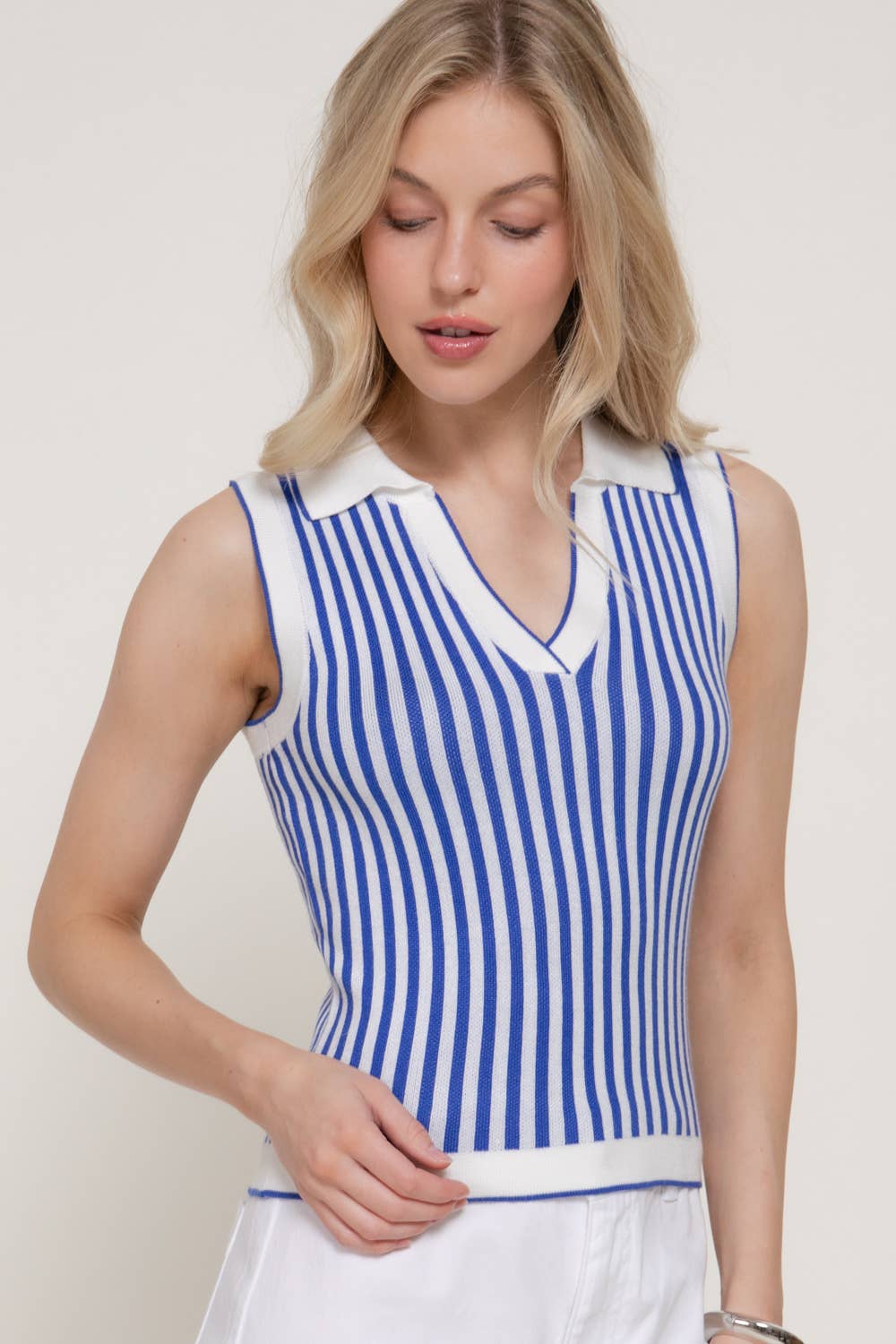 Sleeveless Vertical Striped Sweater Top