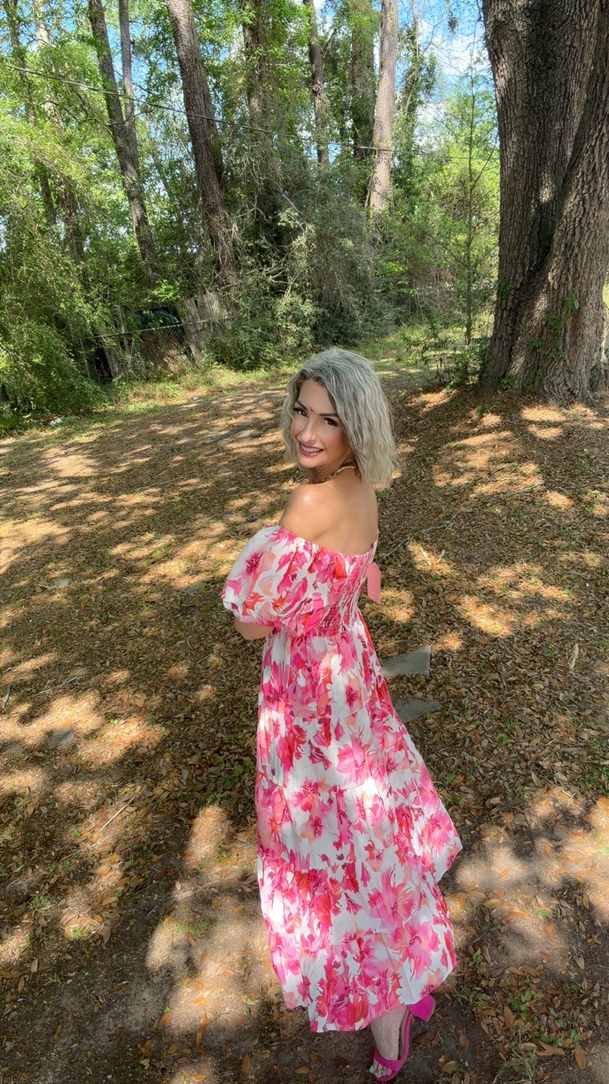 Elegant Off-Shoulder Floral Puffy Sleeve Bubble Dress