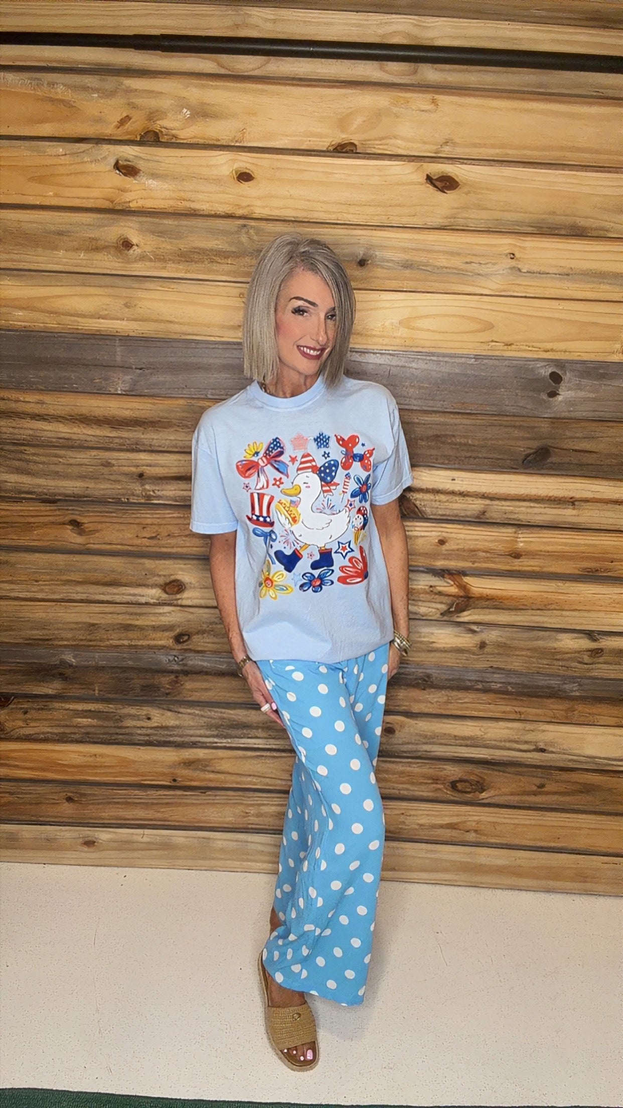 Polka Dot Square Patch Pocket Loose Pant