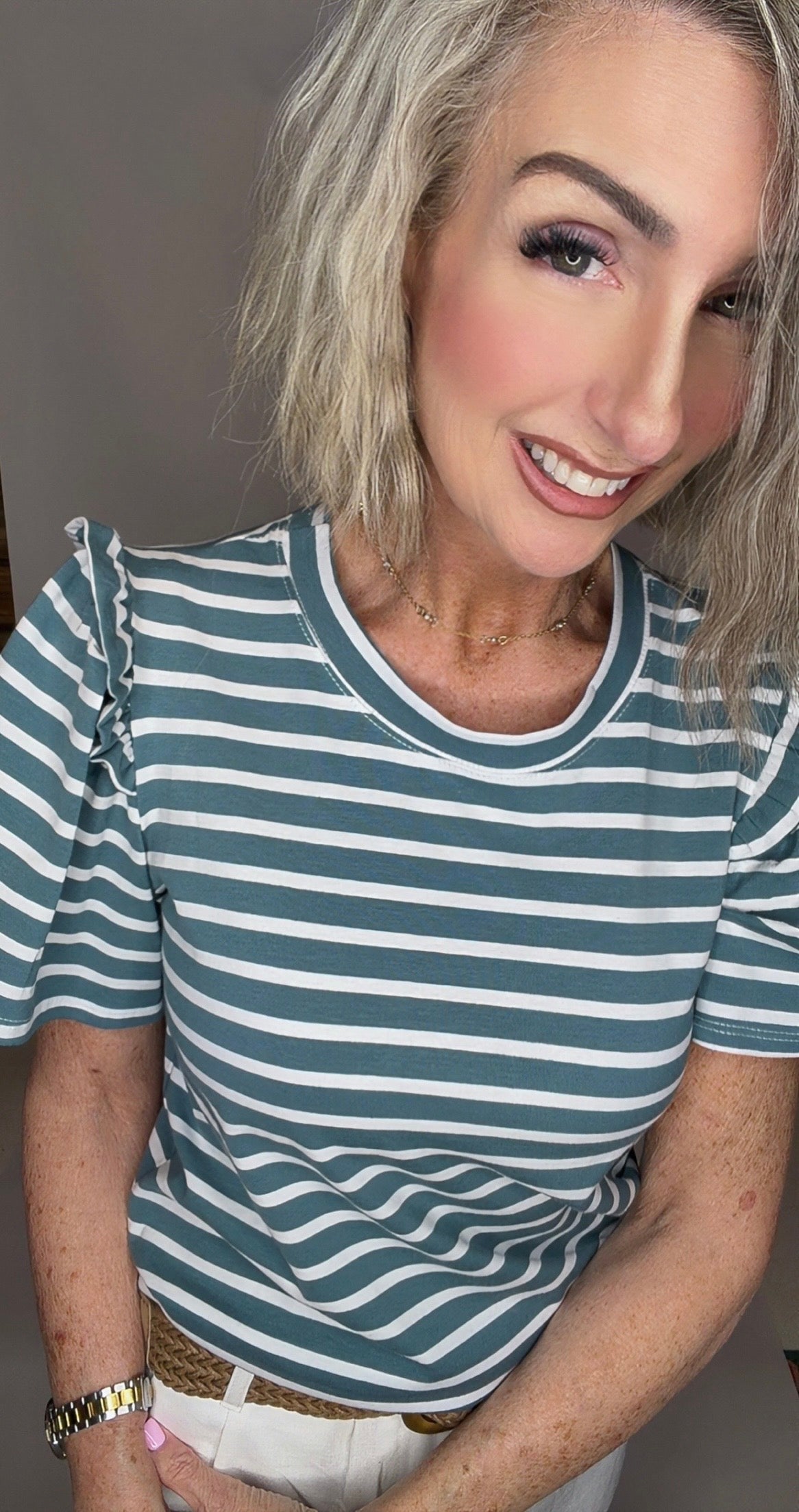 Striped Top with Ruffled Detailed Sleeves