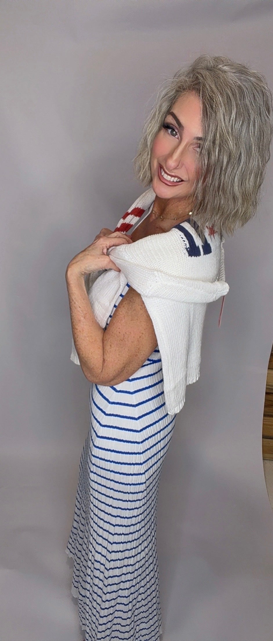 Striped Sleeveless Rib Knit Maxi Dress