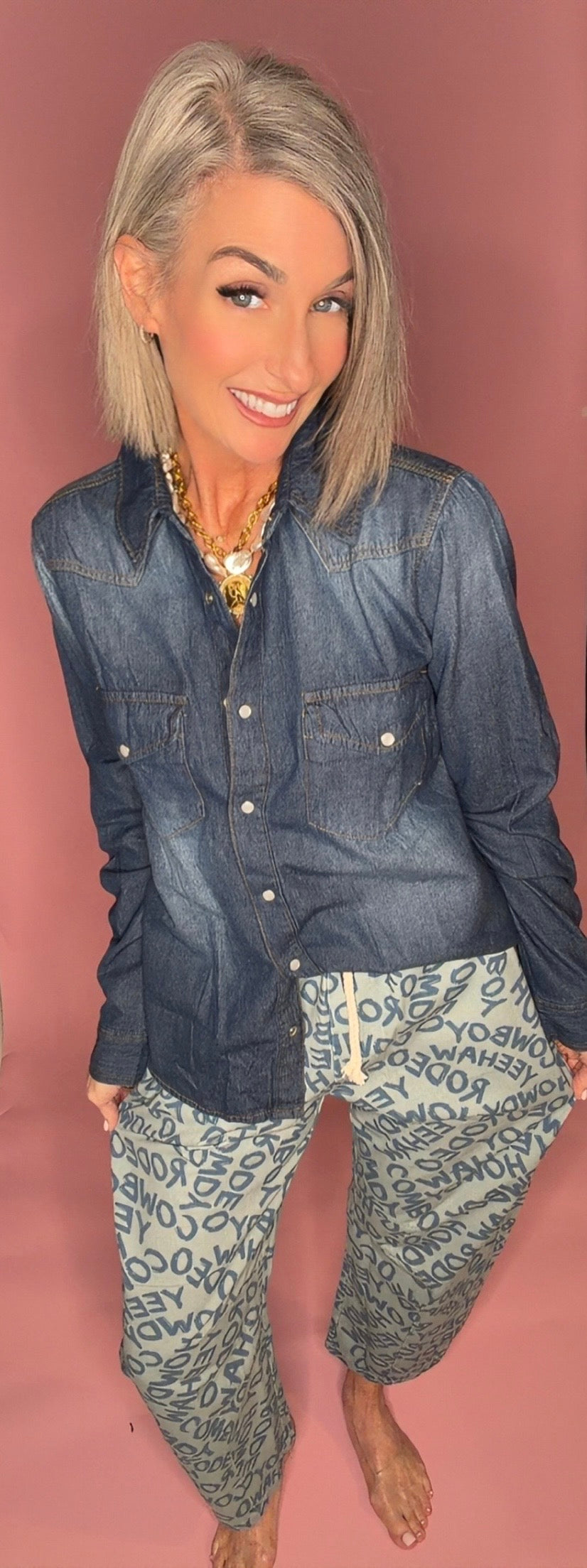 HOWDY PRINT BARREL PANT