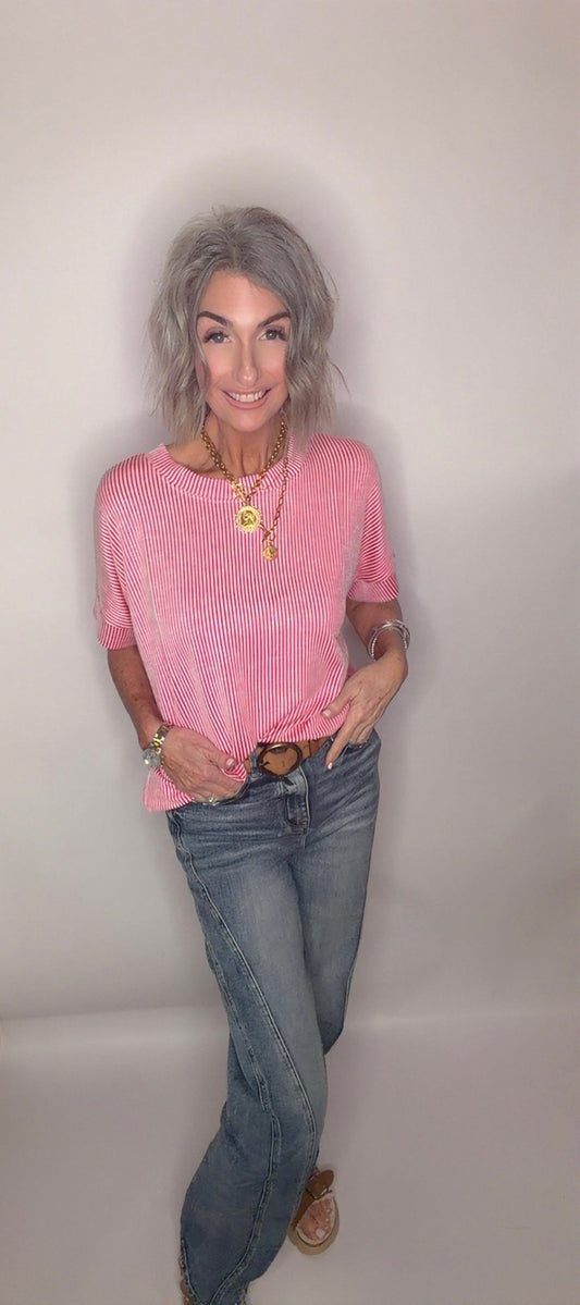 Corded Rib Short Sleeve Top