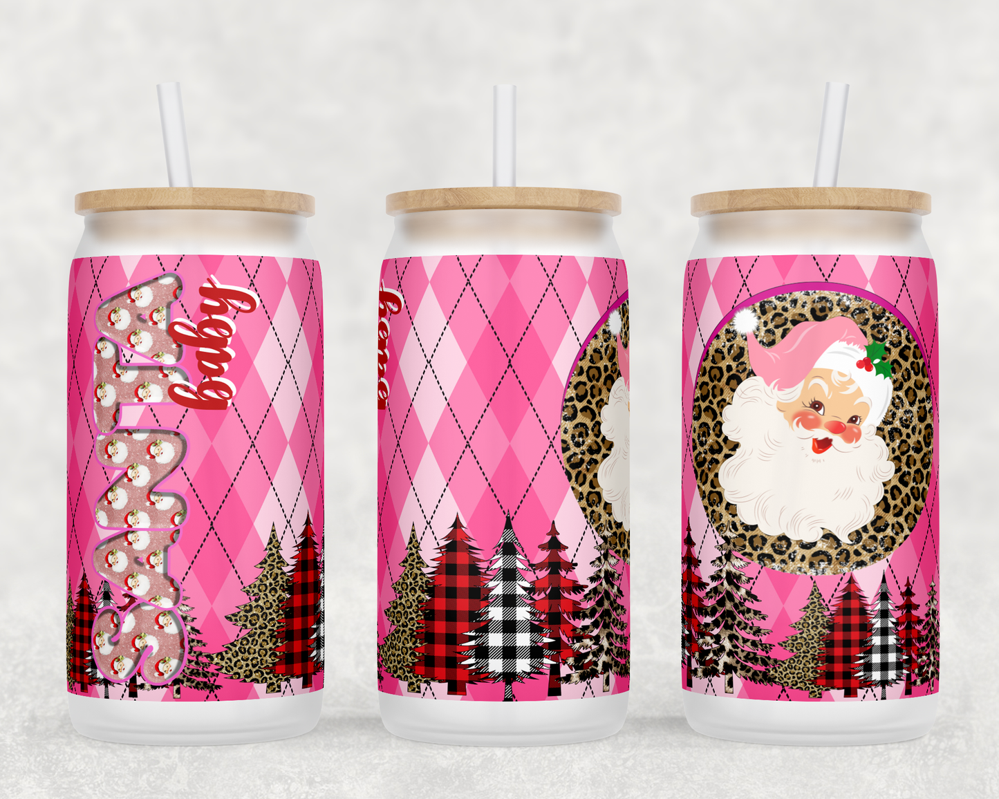 Pink Santa Baby Christmas 16oz Libby Glass Tumbler