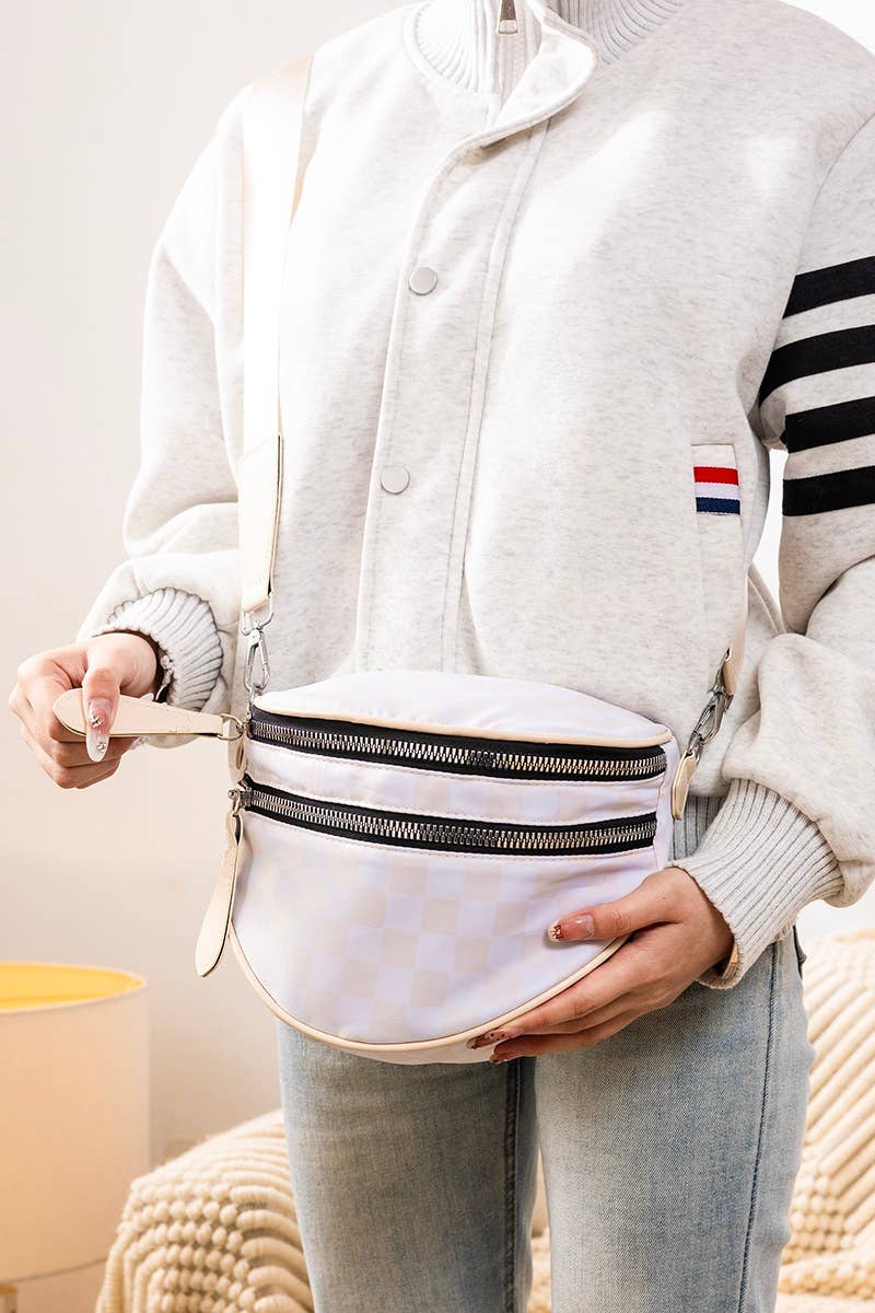 `.Double Zip Crescent Sling Bum Bag
