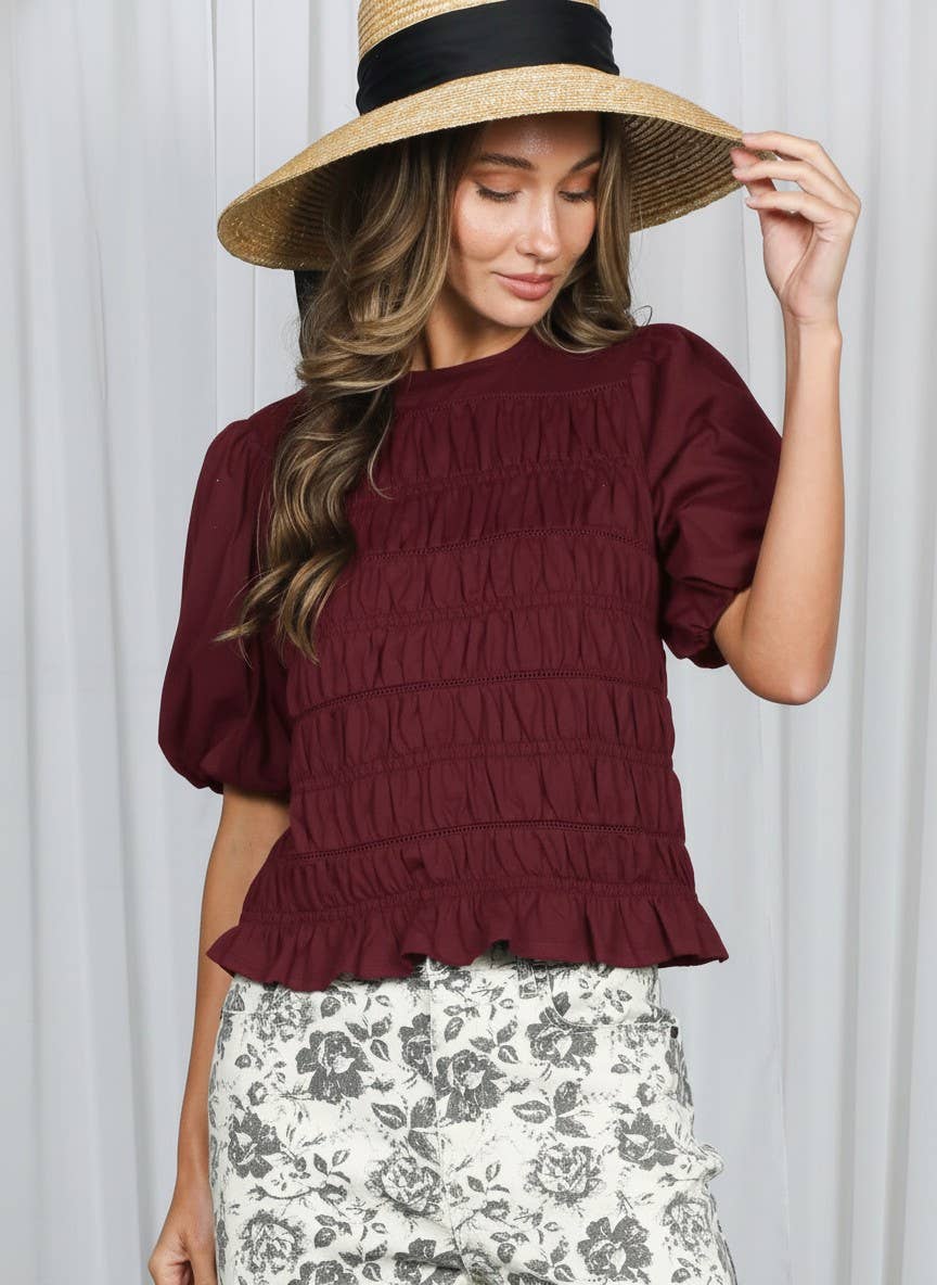 Elasticized Smocked & Trim Accent 100% Cotton Top
