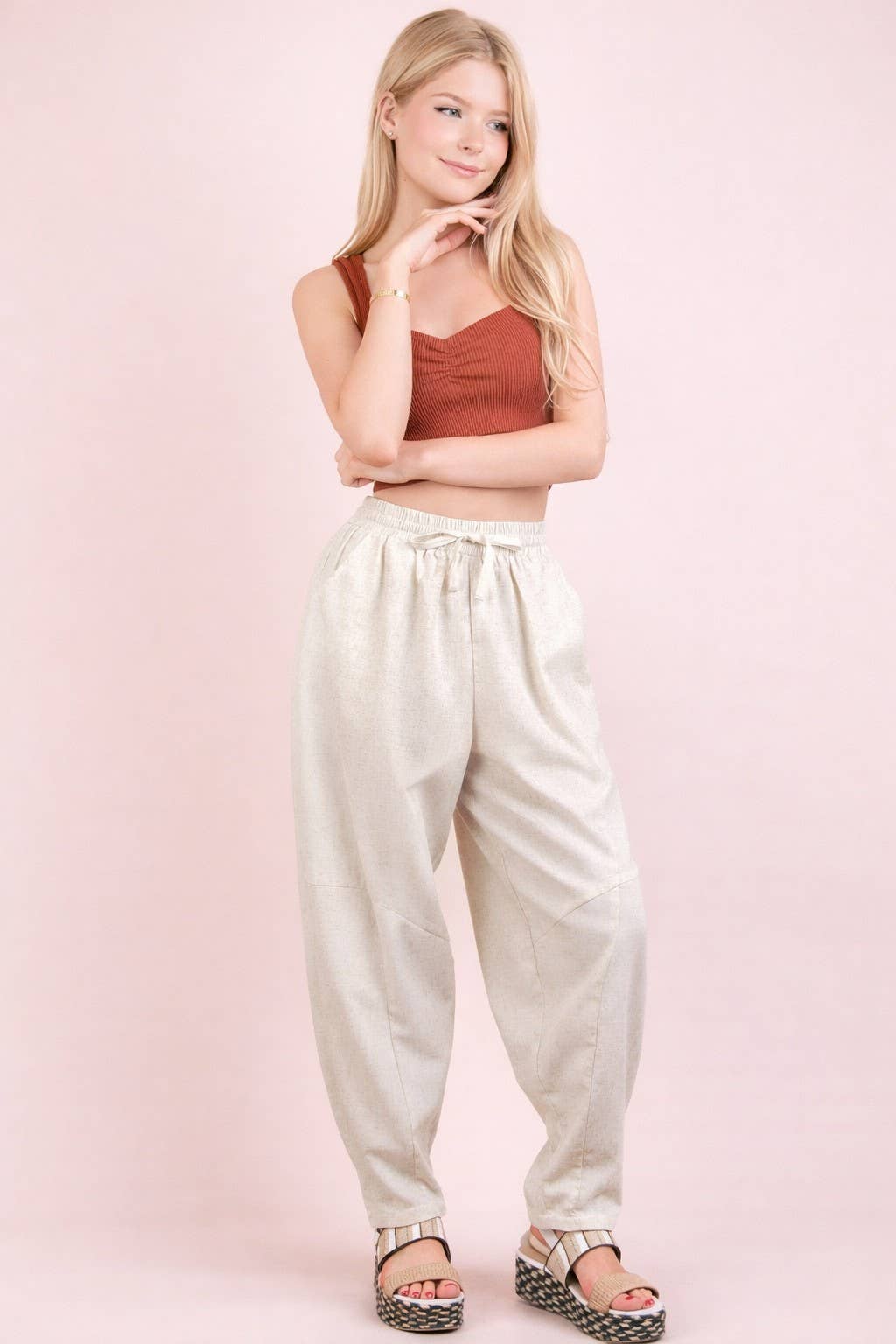 Solid Barrel Comfy Woven Pants