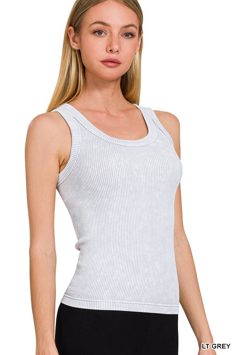 2 Way Neckline Washed Ribbed Seamless Tank Top
