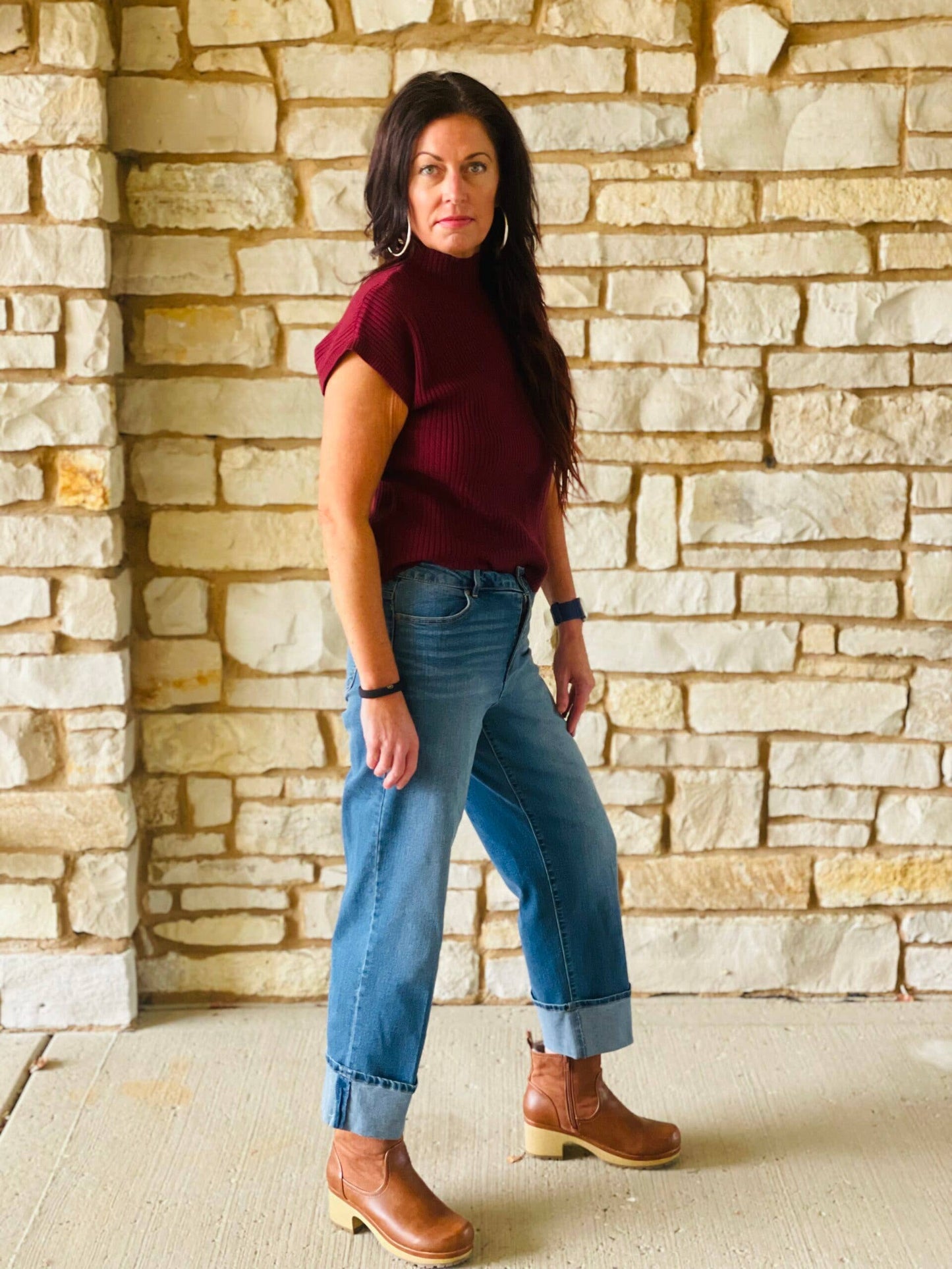 Burgundy Patch Pocket Ribbed Short Sleeve Sweater