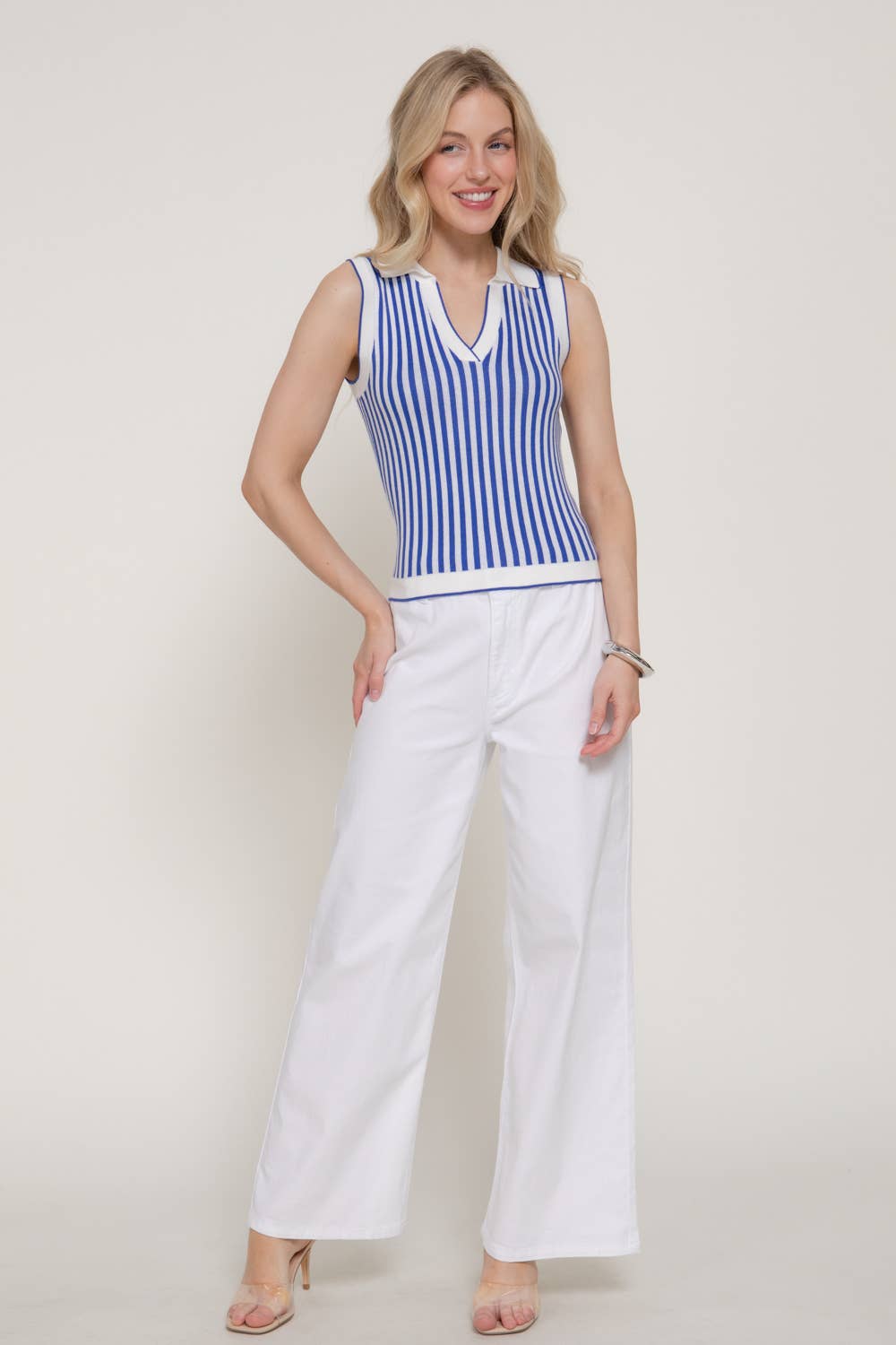 Sleeveless Vertical Striped Sweater Top