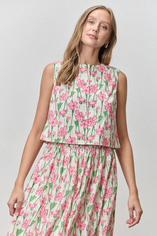 FLORAL PRINT SLEEVELESS TOP
