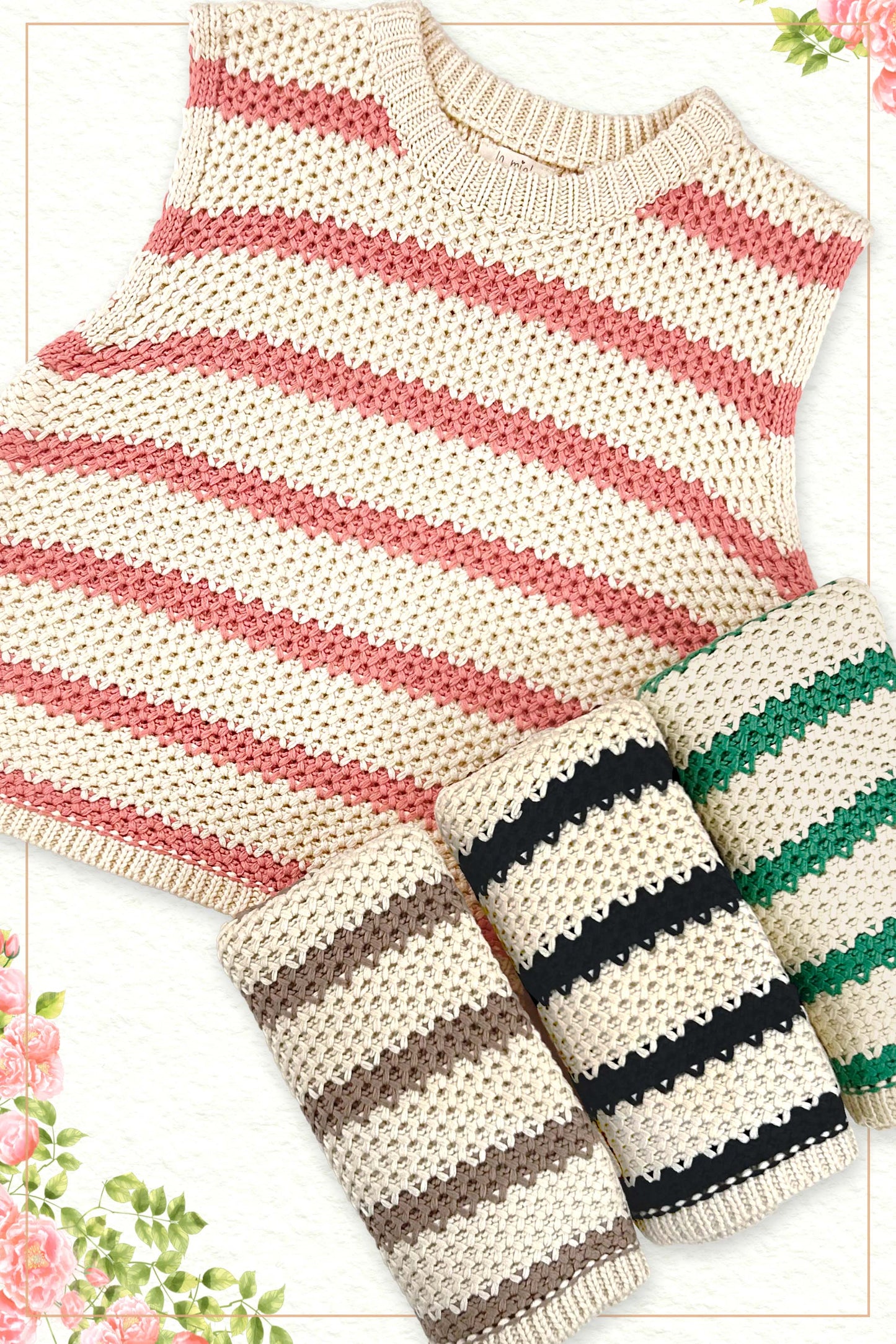 MCS3584-Chunky Striped Crew Mock Neck Sleeveless Sweater Top