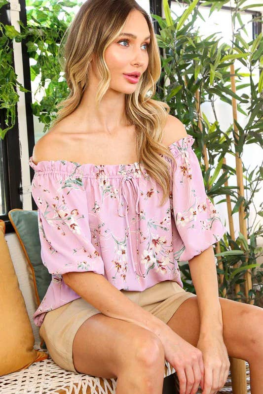 Off-The-Shoulder Puff Sleeve Floral Blouse Top