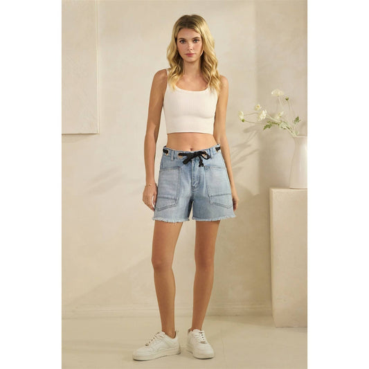 Denim Shorts with Drawcord Waist Detail