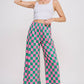 HIGH WAIST CHECKERED STRAIGHT LEG KNIT PANTS