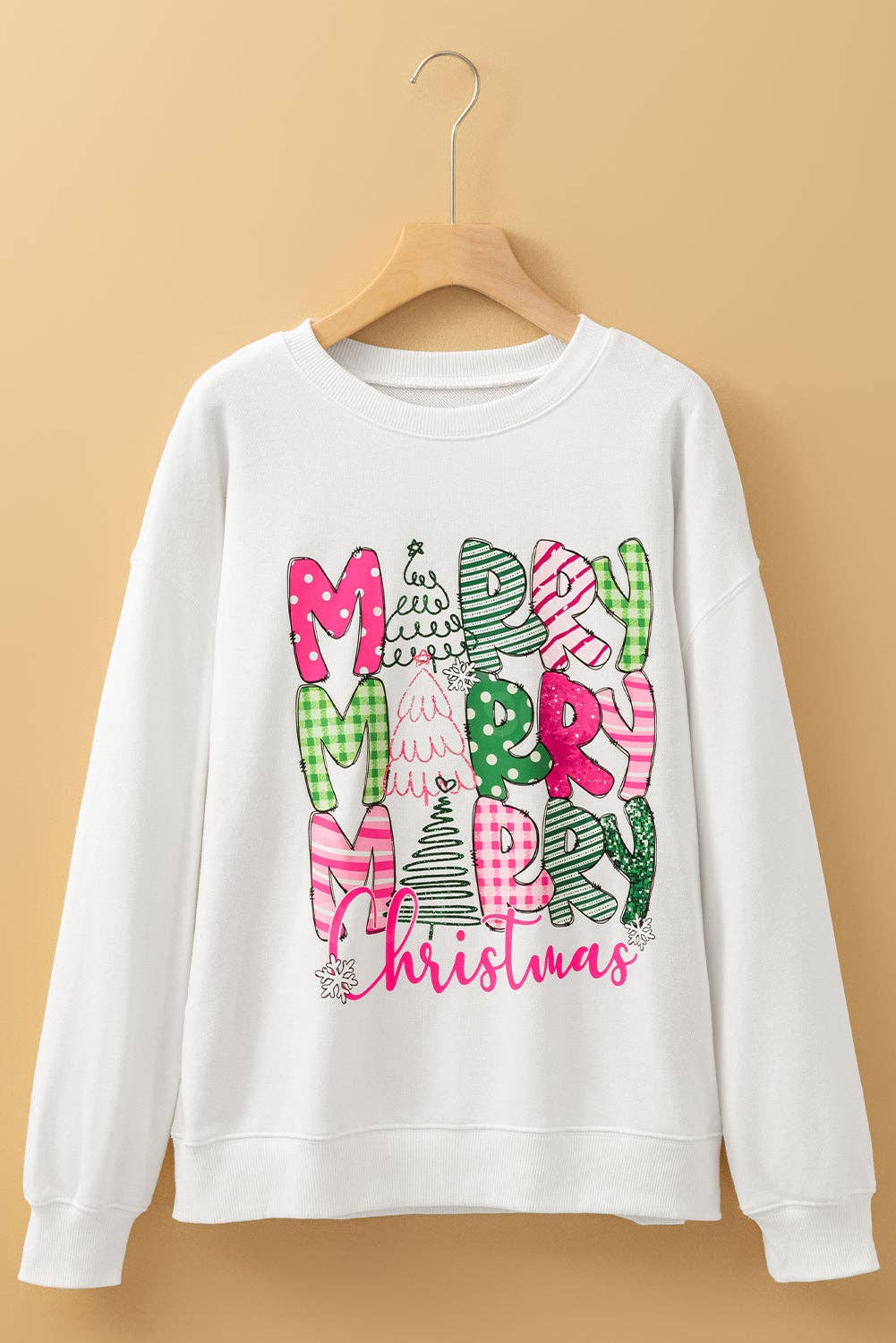 Merry Christmas Print Drop Shoulder Holiday Sweatshirt